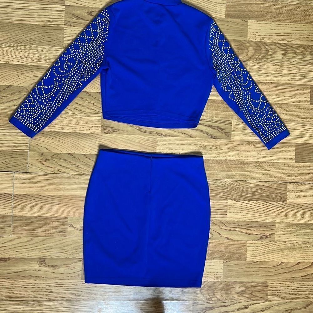 Banjul Women's Top and Skirt Set Sequin Bodycon Long Sleeve Blue Size Small - Picture 6 of 15
